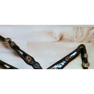 Ensemble équestre en cuir véritable de qualité supérieure, durable, avec motif floral, bride et poitrail pour l'équitation - Product Image 3