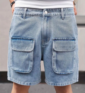 OEM Custom Made High Quality <b>Men's</b> Casual <b>Denim</b> 100% Cotton <b>Cargo</b> <b>Shorts</b> with Multiple Pockets Loose Fit Embroidered - Product Image 1