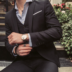 Nuevo Traje de Hombre para Negocios (Traje + <span class=keywords><strong>Chaleco</strong></span> + Pantalones) Conjunto de 3 Piezas Chaqueta <span class=keywords><strong>Chaleco</strong></span> Pantalones Cierre de un Botón para Novio, Padrino, Baile de Graduación, Boda, Fiesta - Product Image 3