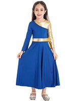 Robe de danse de louange pour filles Easyforever, à volants, couleur or métallisé, blocs de couleurs, tunique longue en coton bleu roi pour la danse lyrique et de culte