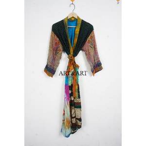 Kimono de Sari de Seda Reciclada, Camisón Bohemio, Sexy, Vintage, Elegante, Informal, Hippie para Mujer - Product Image 6