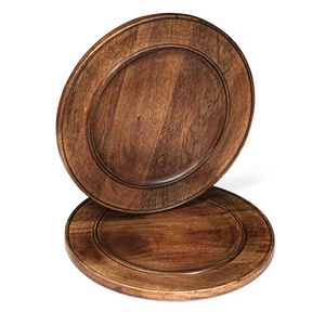 Platos redondos para servir con mango de tira de cuero para ensalada, fruta, comida, galleta, plato de aperitivo, plato de madera de mango Natural, Juego de 2 - Product Image 3