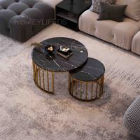 Table basse nordique de luxe avec plateau en marbre, moderne, simple, en métal blanc, pierre dorée, meubles de salon gigognes pour la cuisine et la maison