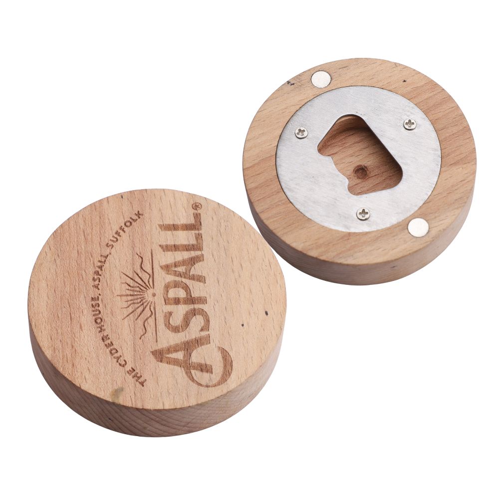 Оптовая продажа, круглый деревянный магнит для открывания бутылок с гравировкой логотипа на заказ