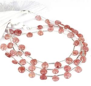 พลอยควอตซ์สตรอเบอรี่ธรรมชาติยาว8นิ้วเป็นรูปหัวใจเหลี่ยมเพชรพลอยเส้นลูกปัดขนาดโดยประมาณลูกปัดสีชมพูขนาด7-8มม. สำหรับการทำอัญมณี - Product Image 1