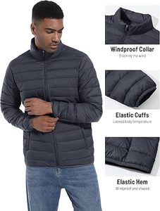 Veste matelassée légère et isolée thermiquement pour homme Manteau d'hiver imperméable et coupe-vent Toile à capuche confortable - Product Image 5