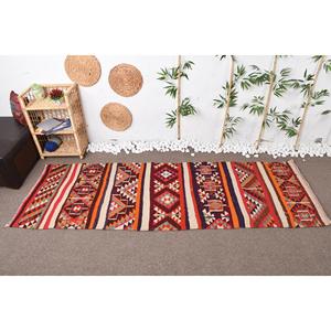 Vintage Turkish <b>Runner</b> Rug 2.9x9.1 ft (89x276 cm), <b>Red</b> Patchwork Herki Rug - Product Image 3