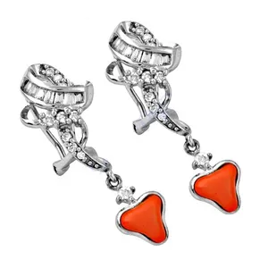Boucles d'oreilles pendantes tendance pour femmes en argent avec pierre rouge, pendentif en cuivre et acier inoxydable en forme de croix, excellent cadeau pour les femmes - Product Image 2