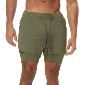 Pantalones cortos de entrenamiento de gimnasio 2 en 1 para hombre con logotipo personalizado 2025, pantalones cortos transpirables de punto de lona media 2 en 1 para correr, servicio OEM sólido - Product Image 1