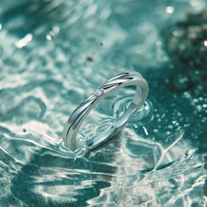 Anillo de boda Jeulia para hombre de oro amarillo de 10 quilates con diseño de ondas y acento de piedra de corte único - Product Image 3