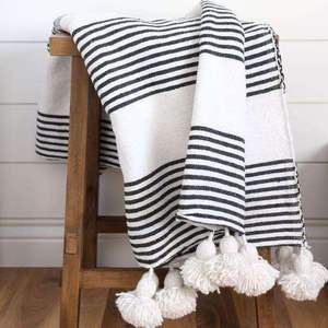 Manta de algodón Jacquard para sofás, color gris, sencilla, marroquí, Pompón, decoración - Product Image 4