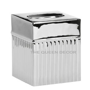 Les plus exigeants en acier inoxydable métal forme carrée brillant poli texture gaufrée boîte à mouchoirs accessoires de salle de bain - Product Image 1