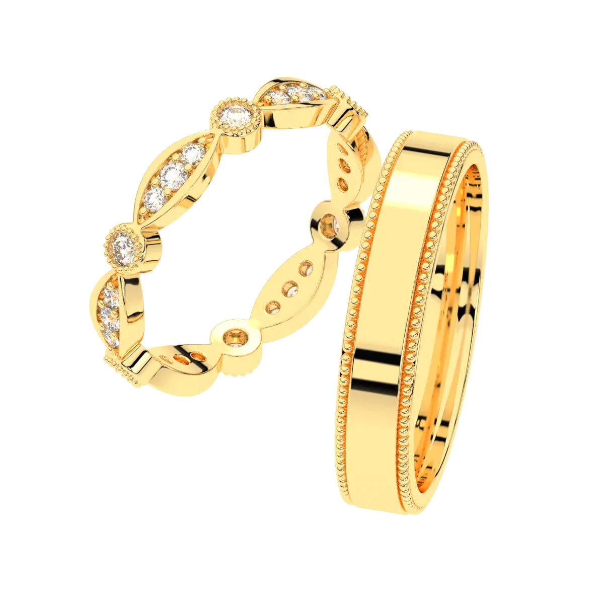 High Quality Wedding Rings 14k Yellow Gold Cubic Zirconia Stone Real Gold Women Men Engagement Wedding Rings Set Couple