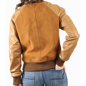 Veste en cuir suédé Femme Vêtements décontractés Qualité supérieure Votre logo Veste universitaire en daim avec manches en cuir - Product Image 6