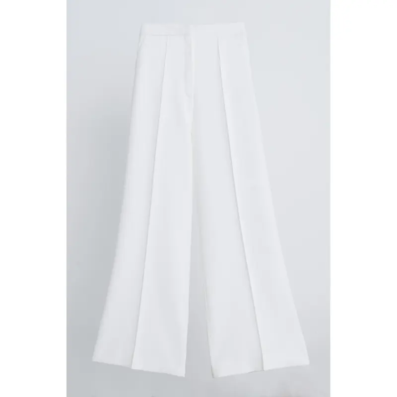 PANTALONES DE PIERNA ANCHA MAYA resistentes de alta calidad, pantalones acanalados clásicos para mujer, tela tejida de Spandex de rayón, talla S M L WHITEANT, marca