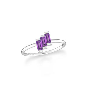 Anillo de Plata de Ley 925 con Acabado de Alta Calidad, Engaste de Bisel, Amatista en Forma de Baguette, Clásico, para Bodas, Fiestas, Moderno, Unisex, en Paquete - Product Image 1