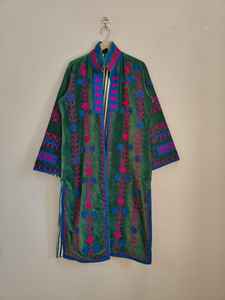 <b>Green</b> <b>Velvet</b> Suzani Embroidered <b>Jacket</b> Handmade Tribal Floral Long Coat Boho Ethnic Statement <b>Jacket</b> for <b>Women</b> - Product Image 3