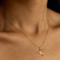 Collier en argent sterling 925 plaqué or 18 carats, motif Mockingjay des Jeux de la Faim, avec chaîne à maillons et pendentif oiseau mignon, cadeau
