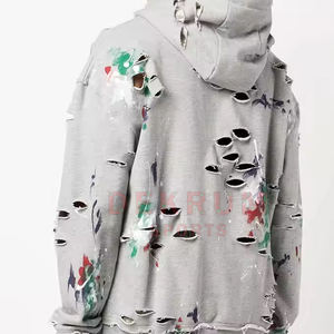 Venta caliente de encargo bajo MOQ Sudadera con capucha desgastada de calidad superior aspecto elegante ropa de calle Sudadera con capucha desgastada - Product Image 2