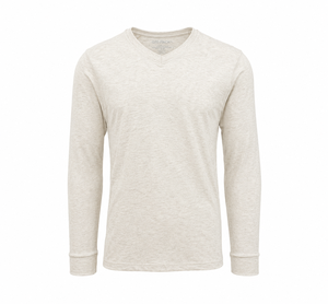 Men's Solid Casual Polyester/Cotton Breathable Regular Fit Long Sleeve V-Neck <b>Tee</b> (S-2XL) - Product Image 1