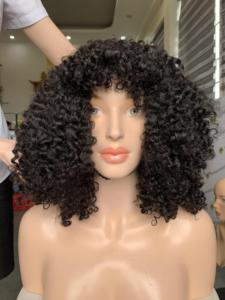 Cheveux Remy Vietnamiens de Donneur 300g Bouclés Courts avec Frange, Tissage de Cheveux à Trame Unique, Perruque Personnalisable en Couleur et Texture - Product Image 4