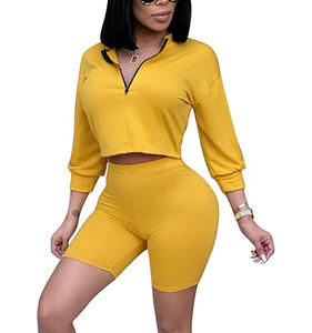 Nouveau survêtement à la mode 100% Polyester Crop top pour femmes ensemble de survêtement - Product Image 1