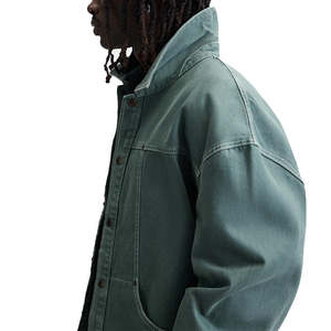 Chaqueta para Hombre de Alta Gama, Chaqueta de Sarga Lavada con Costuras en Contraste y Diseño de Parches, Chaqueta de Lona Vintage para Hombre - Product Image 2