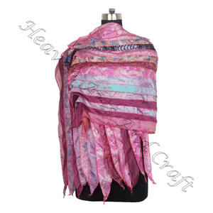 Belle écharpe indienne 15 bandes en soie en multicolore recyclé fabricant en gros de l'Inde indien Sari patchs réversibles - Product Image 1