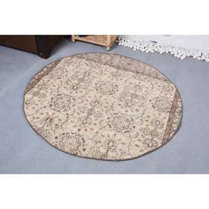 Tapis en Laine Marron Beige Traditionnel Vintage 4.8X4.7 ft Fait à la Main Abstrait Patchwork Design Rectangle Couloir Motif Viscose Latex - Product Image 2