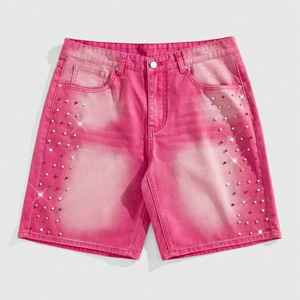 Pantalones Cortos Vaqueros Vintage Personalizados para Hombre, Casuales de Verano, de Tiro Medio, Transpirables, de Secado Rápido, 100% Algodón, con Borde Crudo, Cremallera y Decoración de Diamantes de Imitación - Product Image 5