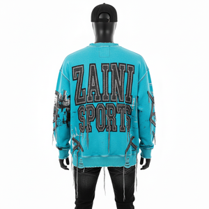 Sudadera Premium de Algodón Grueso Color Verde Azulado con Detalles de Costura Desgastada, Impresión Digital, Logotipo Personalizado, Sudaderas Básicas - Product Image 2