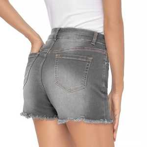 Shorts de Mezclilla de Verano para Mujer, Más Vendidos, Cintura Alta, Estilo Recto, Decoración de Encaje, Estilo Vintage, Ajustados, con Agujeros y Borlas - Product Image 4