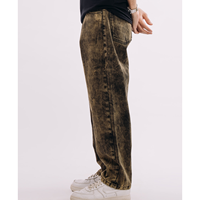 Vaqueros de mezclilla unisex personalizados de pierna recta holgada estilo vintage hip hop para hombre, con lavado a la piedra, estampado digital sólido y botones desgastados.