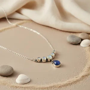 Collar de Plata 925 con Cuentas para Mujer con Piedra Lunar y Gema Azul, Accesorio de Moda - Product Image 3