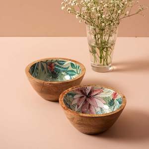 Cuenco de mango con estampado Floral esmaltado hecho a mano, cuenco de madera para servir sopa hecho a mano para decoración de mesa de restaurante y hoteles - Product Image 4