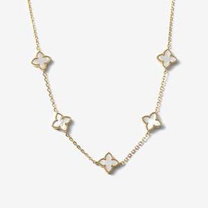 Joyería chapada en oro para mujer, trébol de cuatro hojas, Collar de plata de ley 925, <span class=keywords><strong>colgante</strong></span> de <span class=keywords><strong>piedra</strong></span> <span class=keywords><strong>blanca</strong></span> - Product Image 1