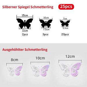 Papillon 3D Décoration Argent 3D Miroir Mur <span class=keywords><strong>Tatouage</strong></span> Papillons DIY Creux Papillon Autocollants Chambre d'Enfant Décoration de Fête - Product Image 6