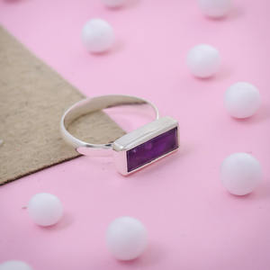 925พลอยอเมทิสทรงสี่เหลี่ยมผืนผ้าแหวนเงินสเตอร์ลิงใส่ได้ทุกวันเครื่องประดับสวยงาม - Product Image 5