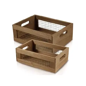 生手工储物盒木制水果盒乡村木盒复古装饰展示带鸡丝