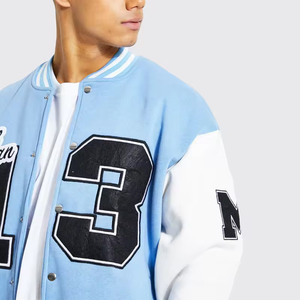 <b>Men's</b> High Quality Winter Wool/Polyester Sleeve <b>Baseball</b> <b>Jacket</b> Stand Collar Street Wear Chenille Embroidery Patchwork Letterman - Product Image 3