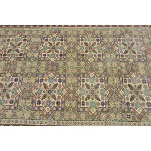 Alfombra turca clásica verde marrón Vintage 4,3x6,7 pies diseño de retazos algas marinas de lana con respaldo de látex para sala de estar de Casa adolescente - Product Image 5