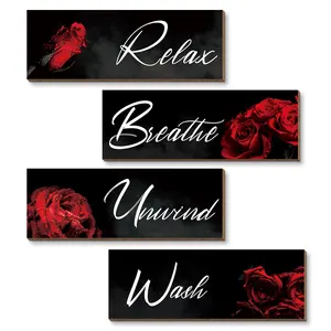 Rose flower American country farmhouse house sign black four-link wooden sign wall decoration wall hanging