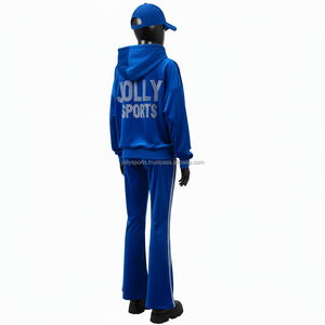 Survêtement d'hiver en polaire de haute qualité pour femmes, 280GSM, mélange de coton respirant, panneau latéral bleu, logo personnalisé, tenue de survêtement, grande taille - Product Image 5