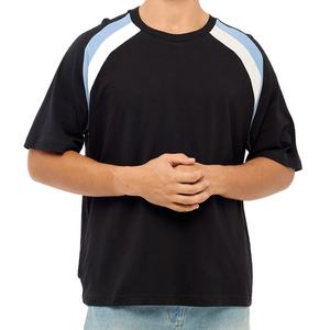 Camiseta de Diseño Casual con Cuello Redondo, Hombros Caídos, Corte Holgado, Estilo Urbano, Patrón de Paneles, Diseño de Logotipo Personalizado, OEM - Product Image 5