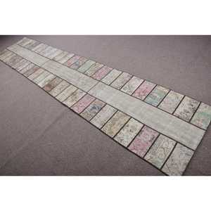 2,5x12,6 ft Runner Turkish Rug, Vintage Rug, <b>Brown</b> White Striped <b>Wool</b> Rug - Product Image 4