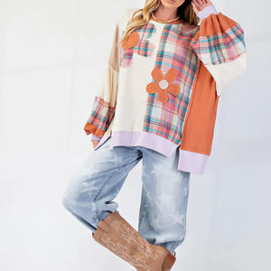 Personnaliser Tissu Mixte Top Daisy Patches Pull pour Femme Hiver - Product Image 4