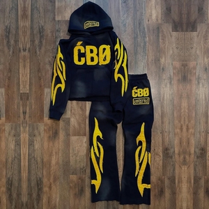 Fabricants de vêtements à capuche de haute qualité unisexe broderie logo personnalisé pantalon de survêtement surdimensionné deux pièces pantalon de jogging ensemble de sweat à capuche - Product Image 2