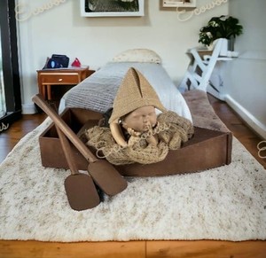 เรือแคนูทำด้วยมือน่ารักแบบชนบทสร้างขึ้นจากไม้ให้ความอบอุ่นกับหัวใจเด็กแรกเกิดเปลสำหรับถ่ายรูปเด็กทารกในสตูดิโอทำจากไม้ - Product Image 3