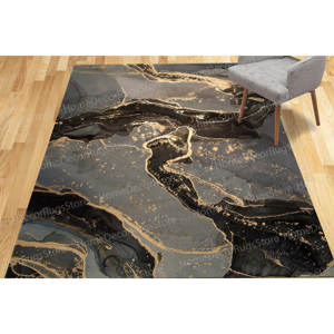 Black Patchwork Printed Wool <b>Rug</b>-Traditional Eco Friendly Luxury <b>Velvet</b> <b>Rug</b> Housewarming Gift - Product Image 5