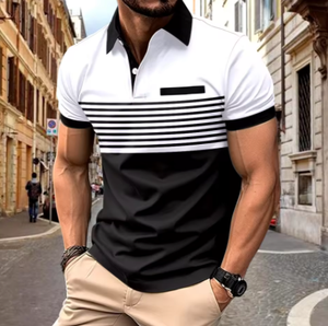 Camiseta Polo Casual de Verano 2025 para Hombre, Corte Ajustado, de Alta Calidad, con Rayas de Colores Combinados y Diseño de Botones en el Pecho - Product Image 4